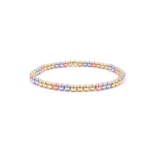 Ashley Gold Stainless Steel Tri Colored Stretch Beaded Bracelet