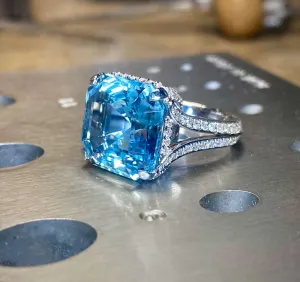 Asscher cut Aquamarine Gold Ring