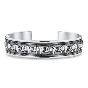 Bali Good Luck Elephant Bangle Cuff Bracelet .925Sterling Silver