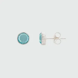 Barcelona Silver March Blue Topaz Birthstone Stud Earrings