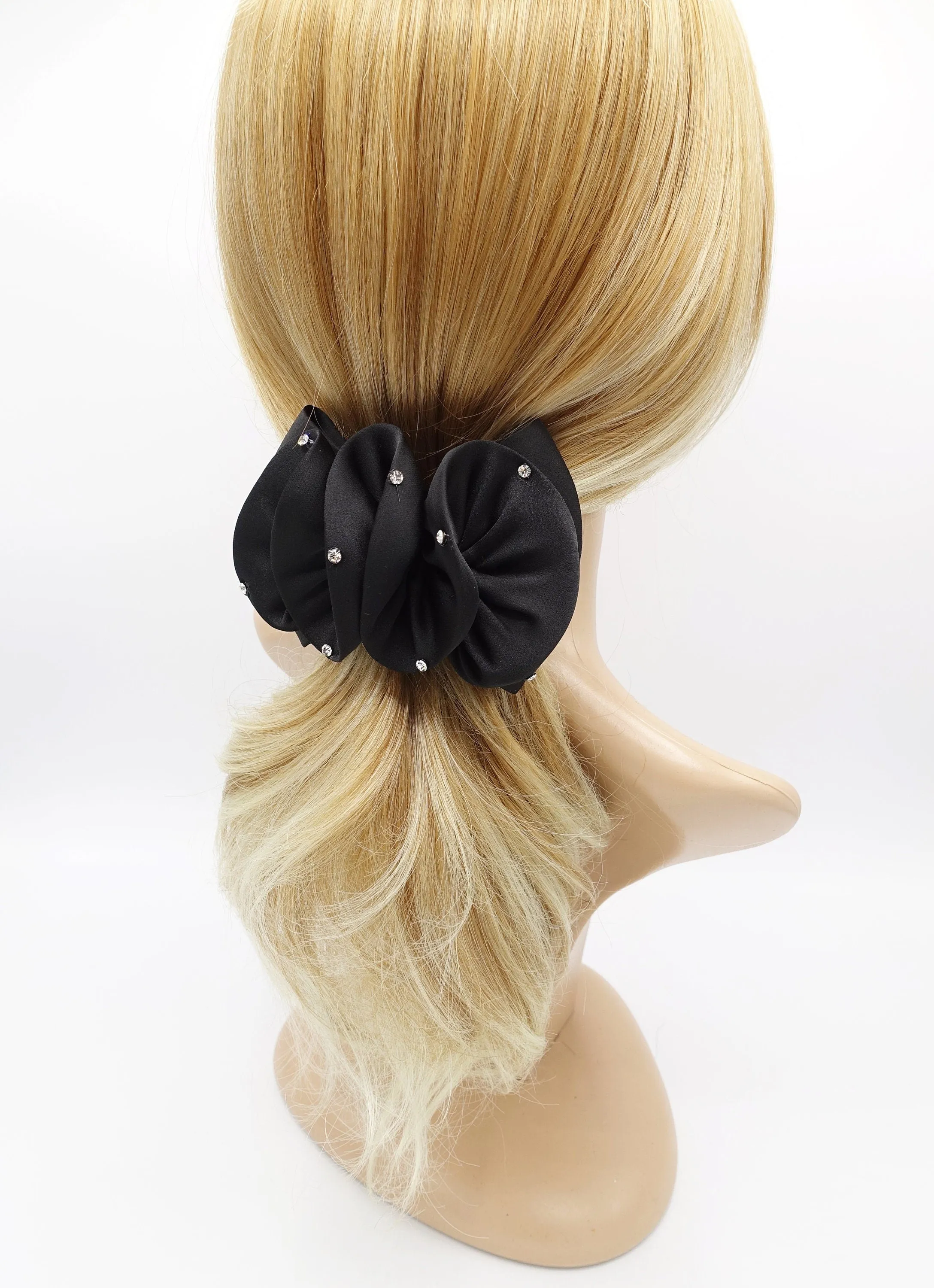 black satin wave hair bow for women