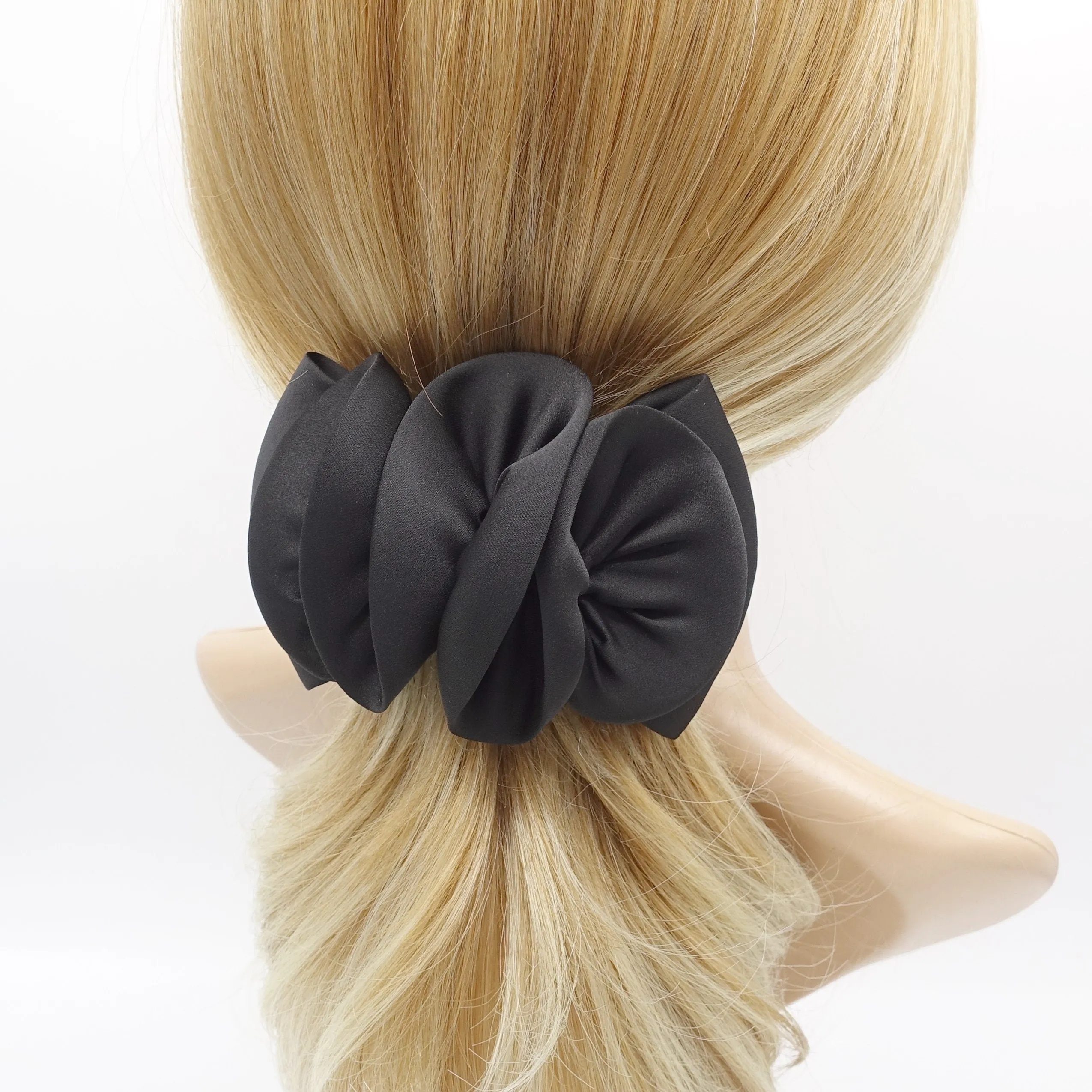 black satin wave hair bow for women