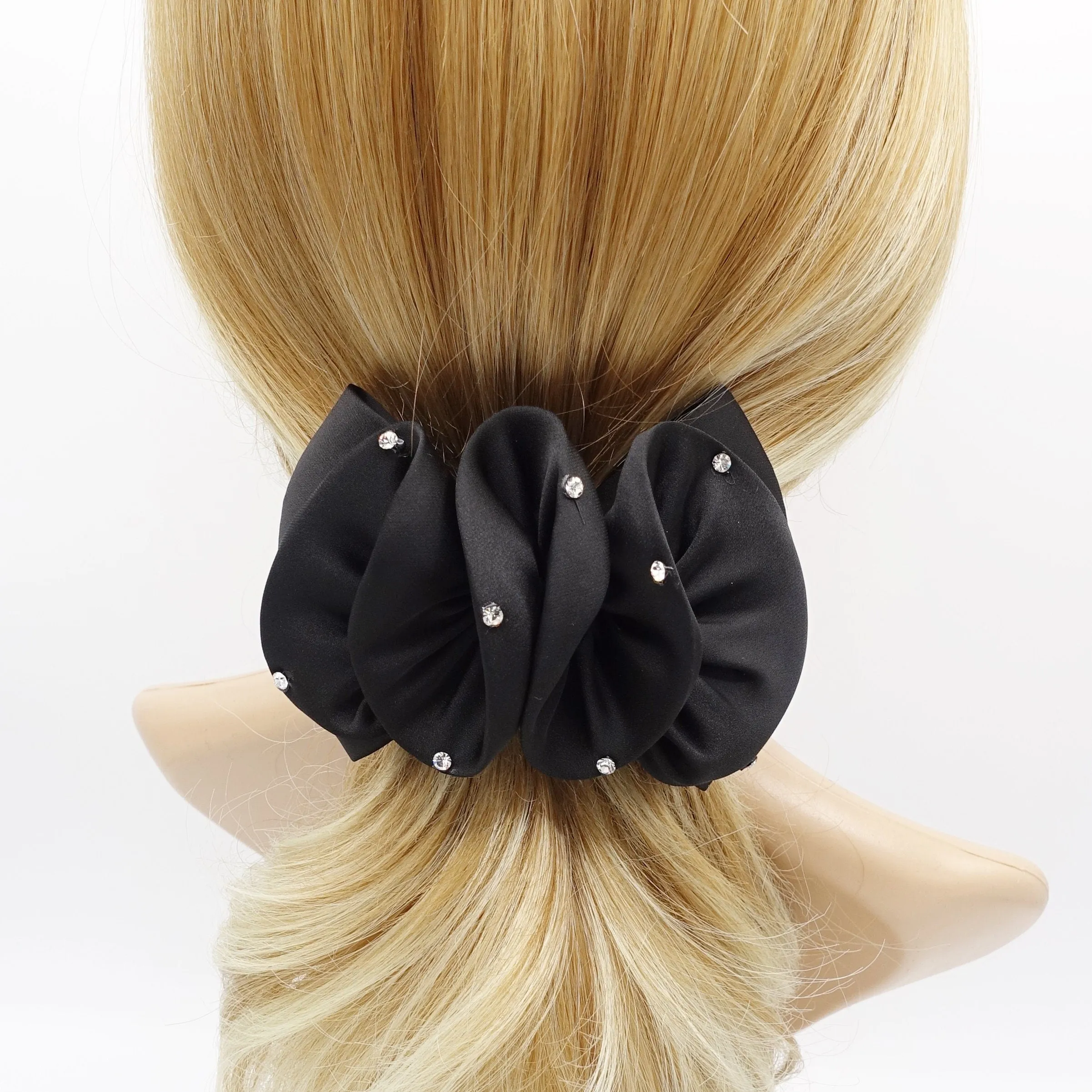 black satin wave hair bow for women