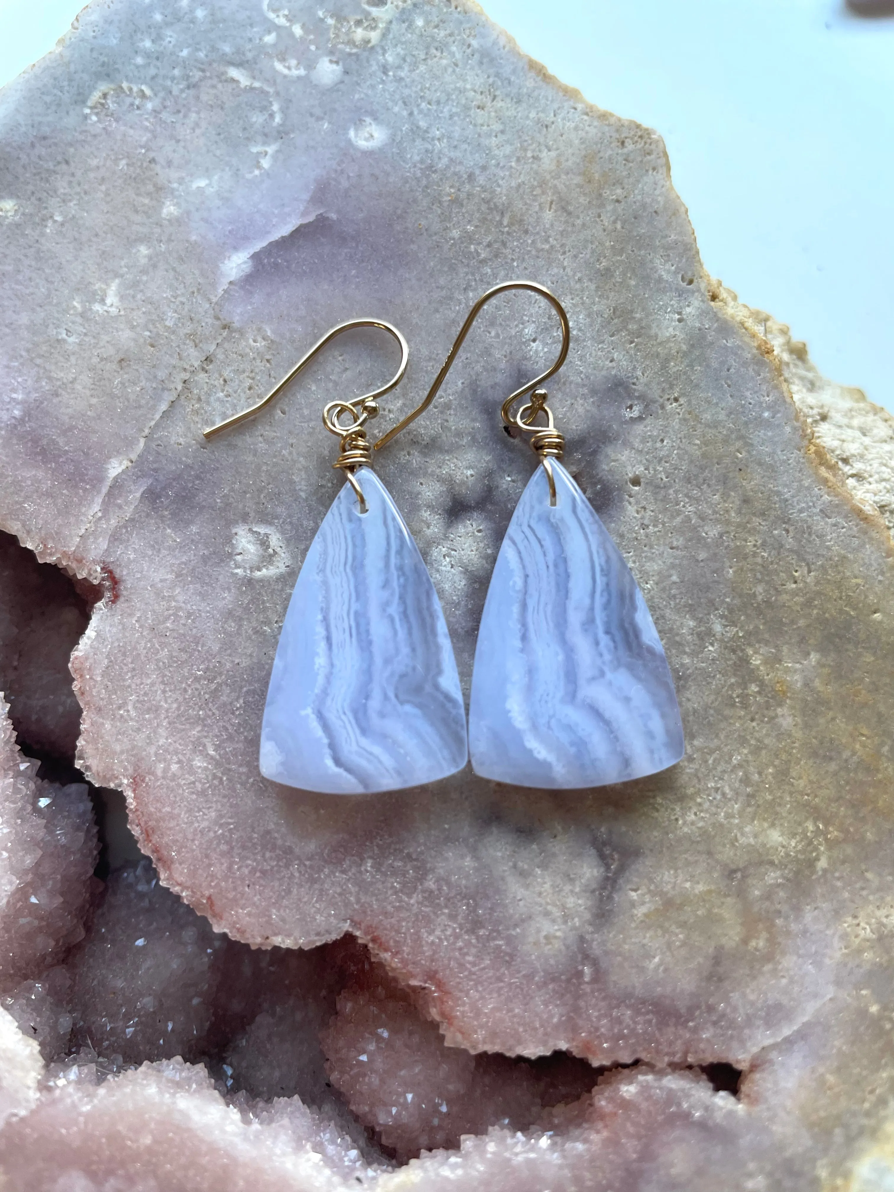 Blue Lace Agate Earrings Gold filled