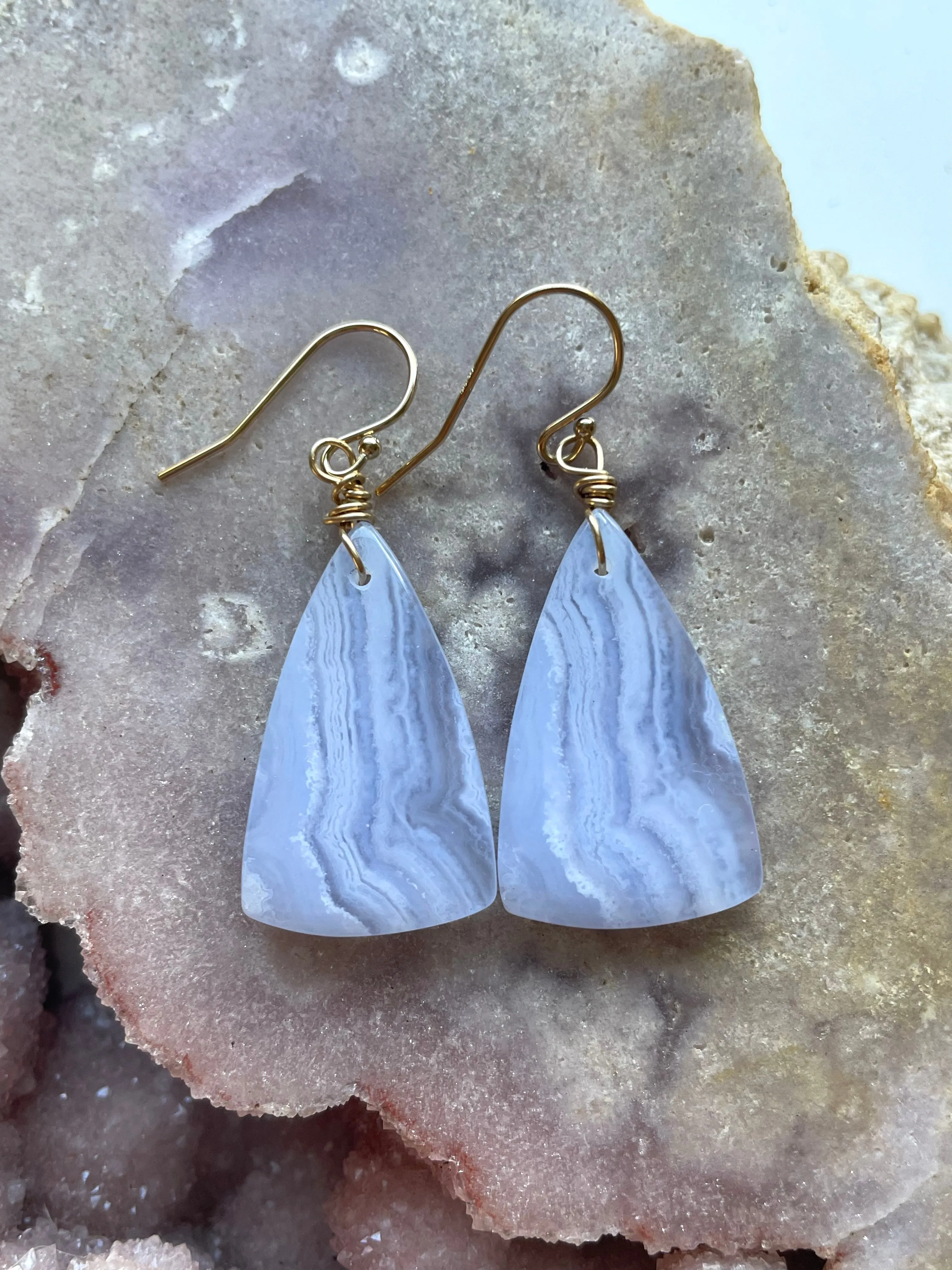 Blue Lace Agate Earrings Gold filled