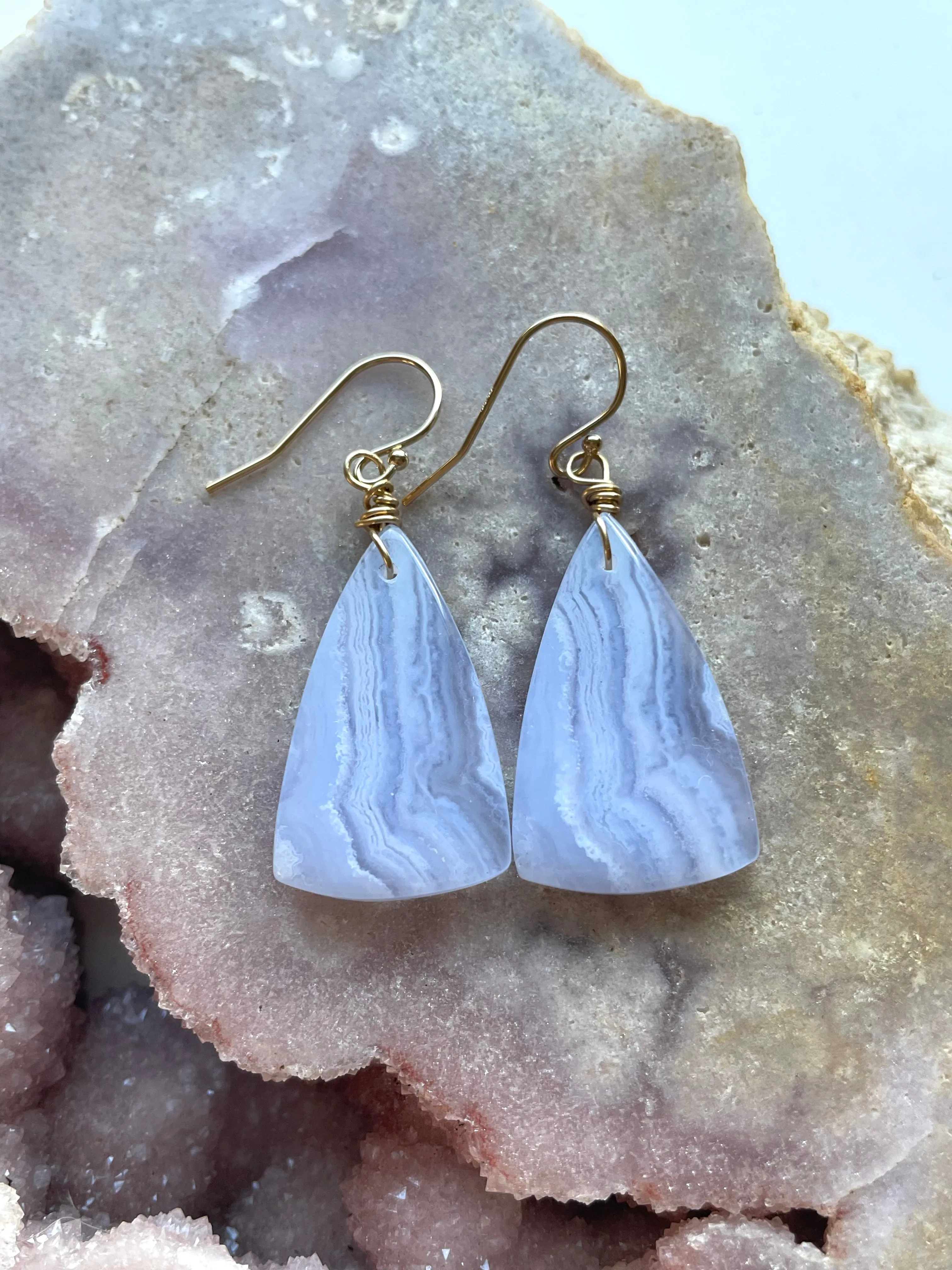 Blue Lace Agate Earrings Gold filled