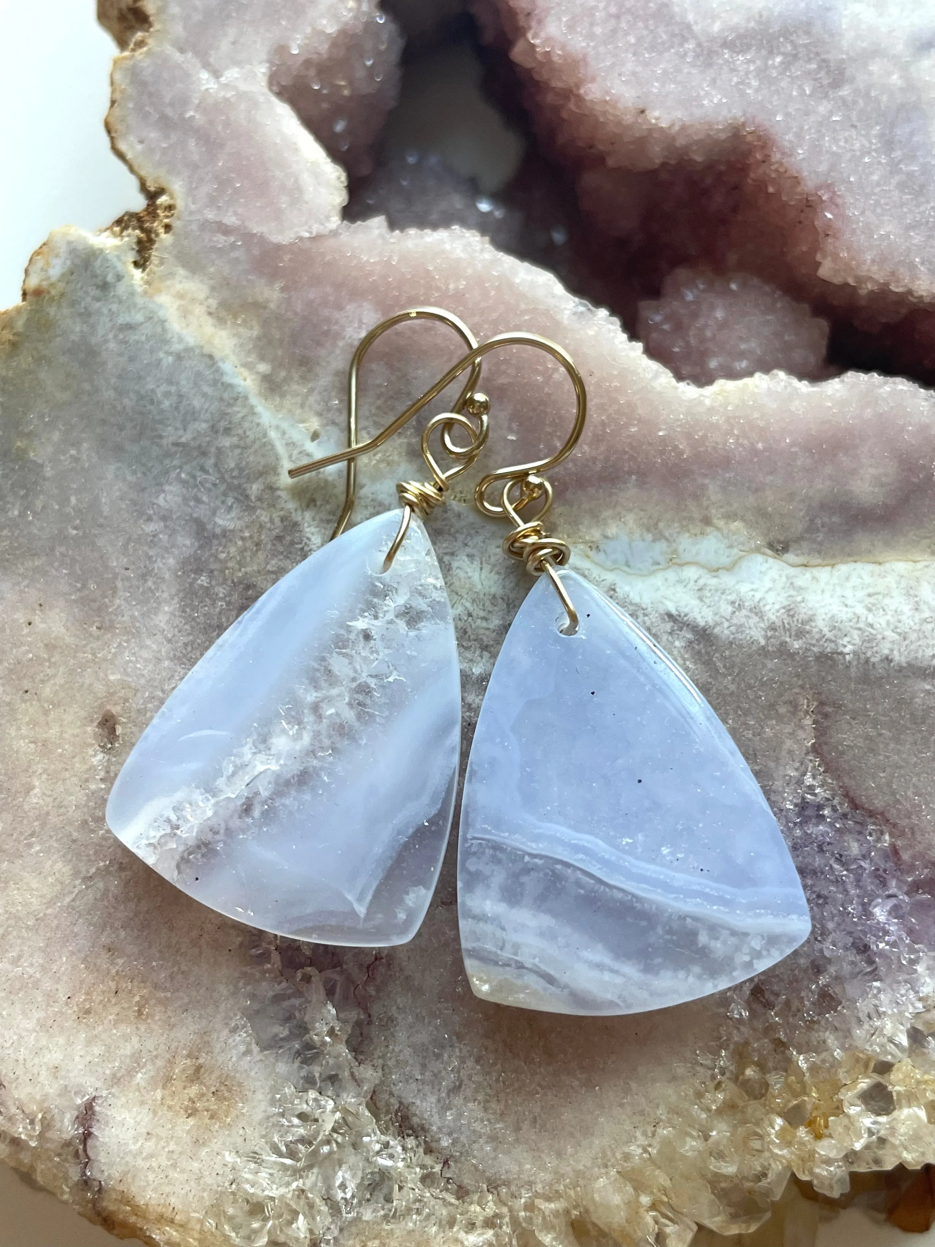 Blue Lace Agate Earrings Gold filled