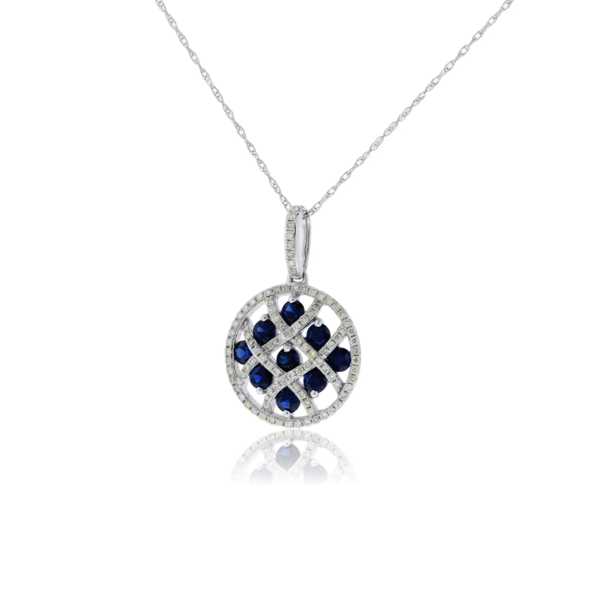 Blue Sapphire and Diamond Halo Circle Pendant