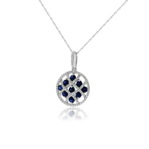 Blue Sapphire and Diamond Halo Circle Pendant