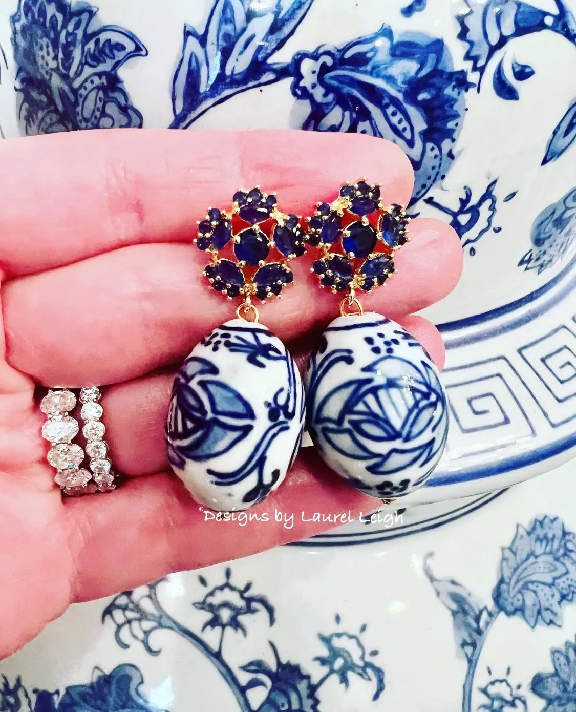 Blue Sapphire Chinoiserie Drop Earrings