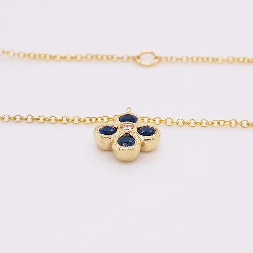 Blue Sapphire Clover Necklace