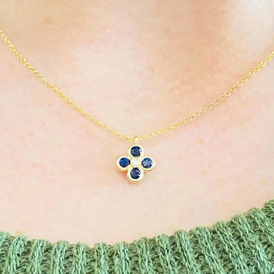 Blue Sapphire Clover Necklace