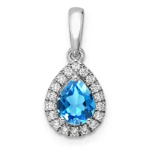 Blue Topaz Diamond Halo Pendant