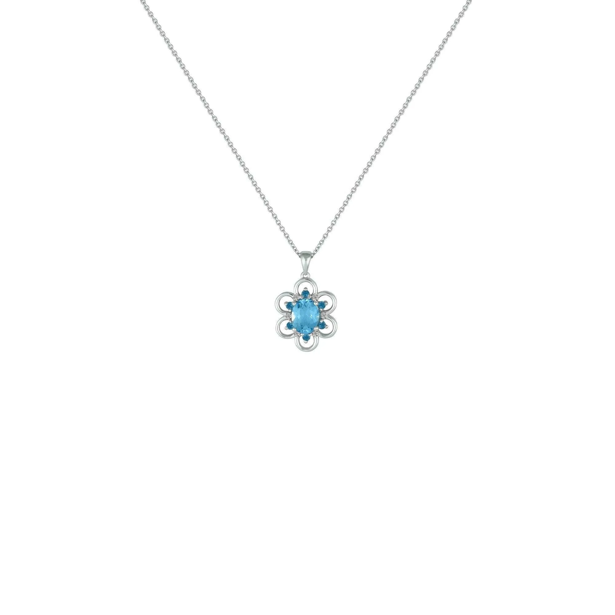 Blue Topaz, London Blue Topaz, Created White Sapphire Pendant