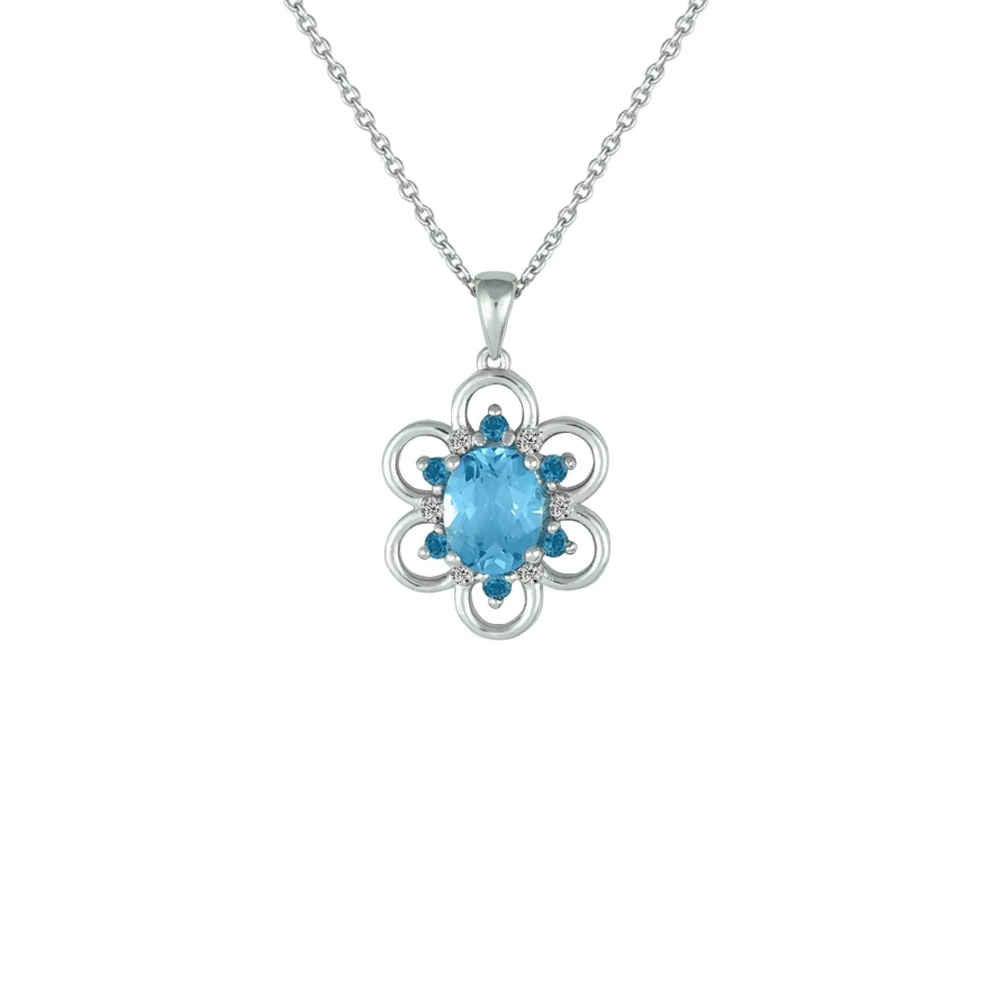 Blue Topaz, London Blue Topaz, Created White Sapphire Pendant