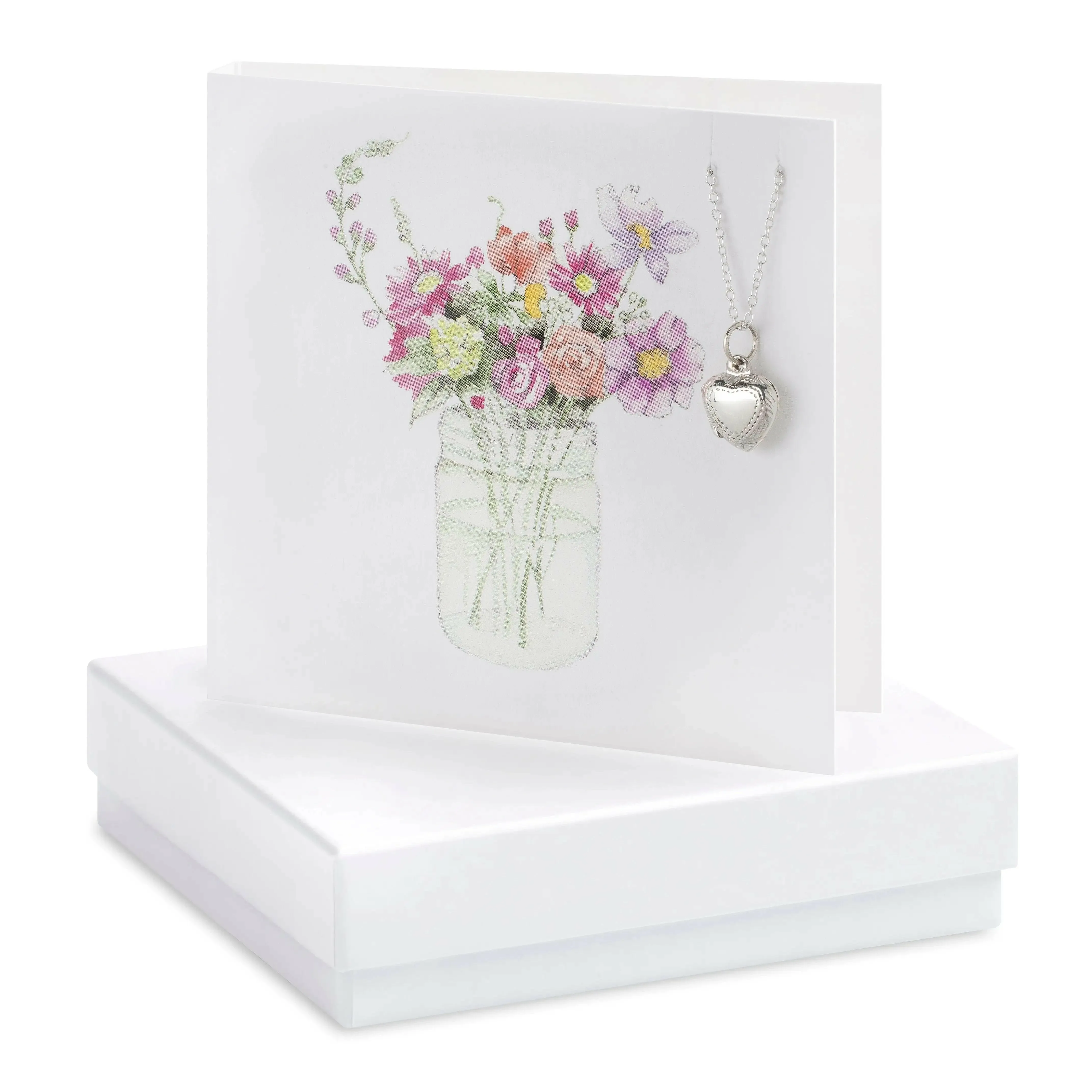 Boxed Flower Jar Locket Necklace Card