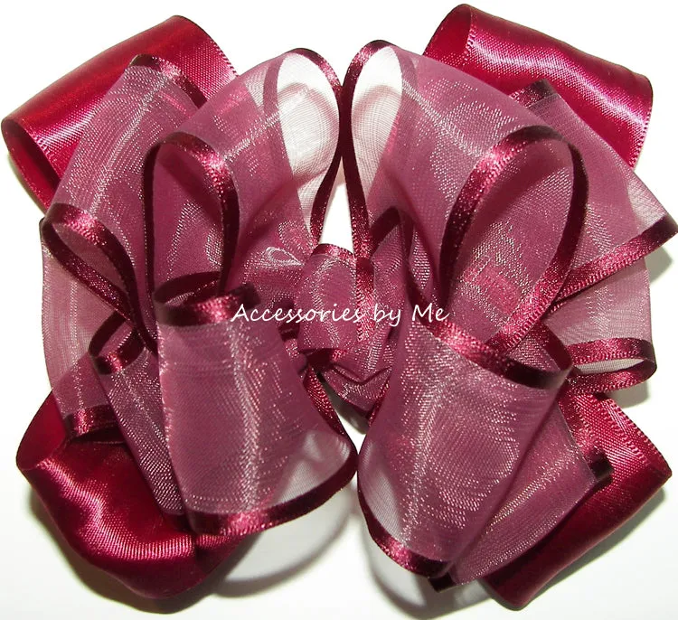 Burgundy Organza Satin Hair Bow