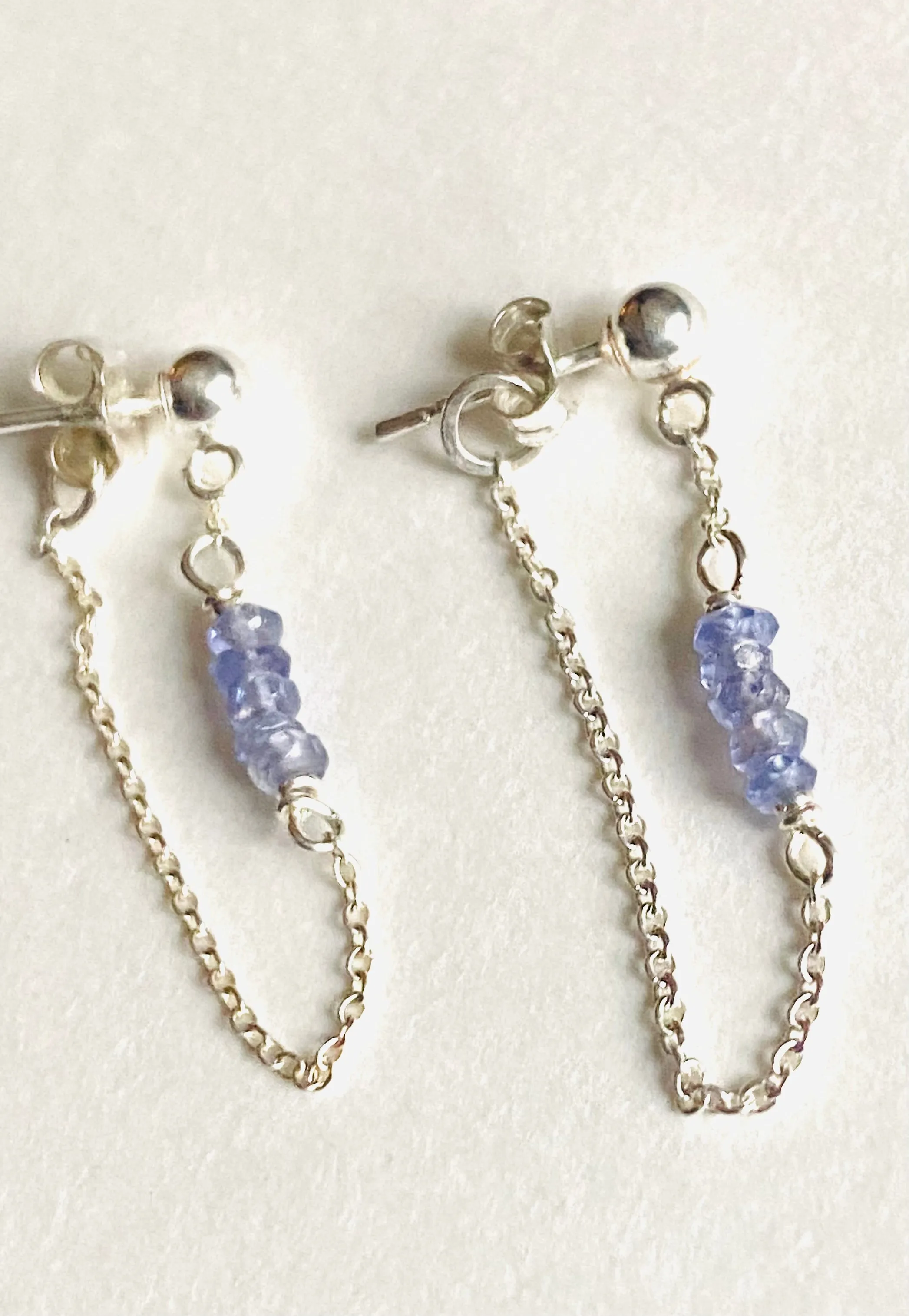 Chain Loop Earrings-Iolite Gemstone Earrings, Modern Chain Earrings