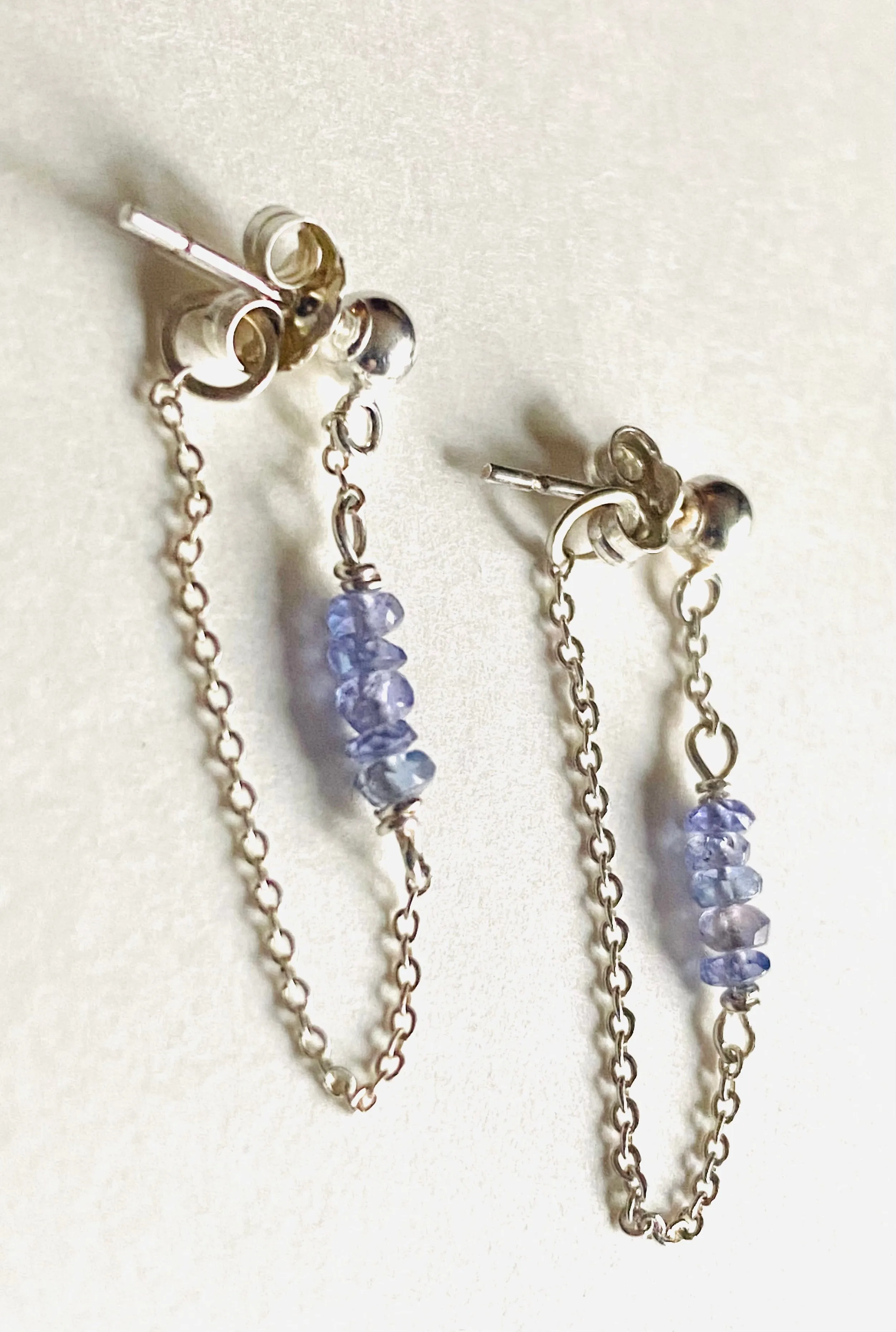 Chain Loop Earrings-Iolite Gemstone Earrings, Modern Chain Earrings