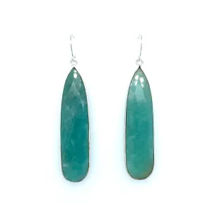 Channel Set Amazonite Long Teardrop Earrings