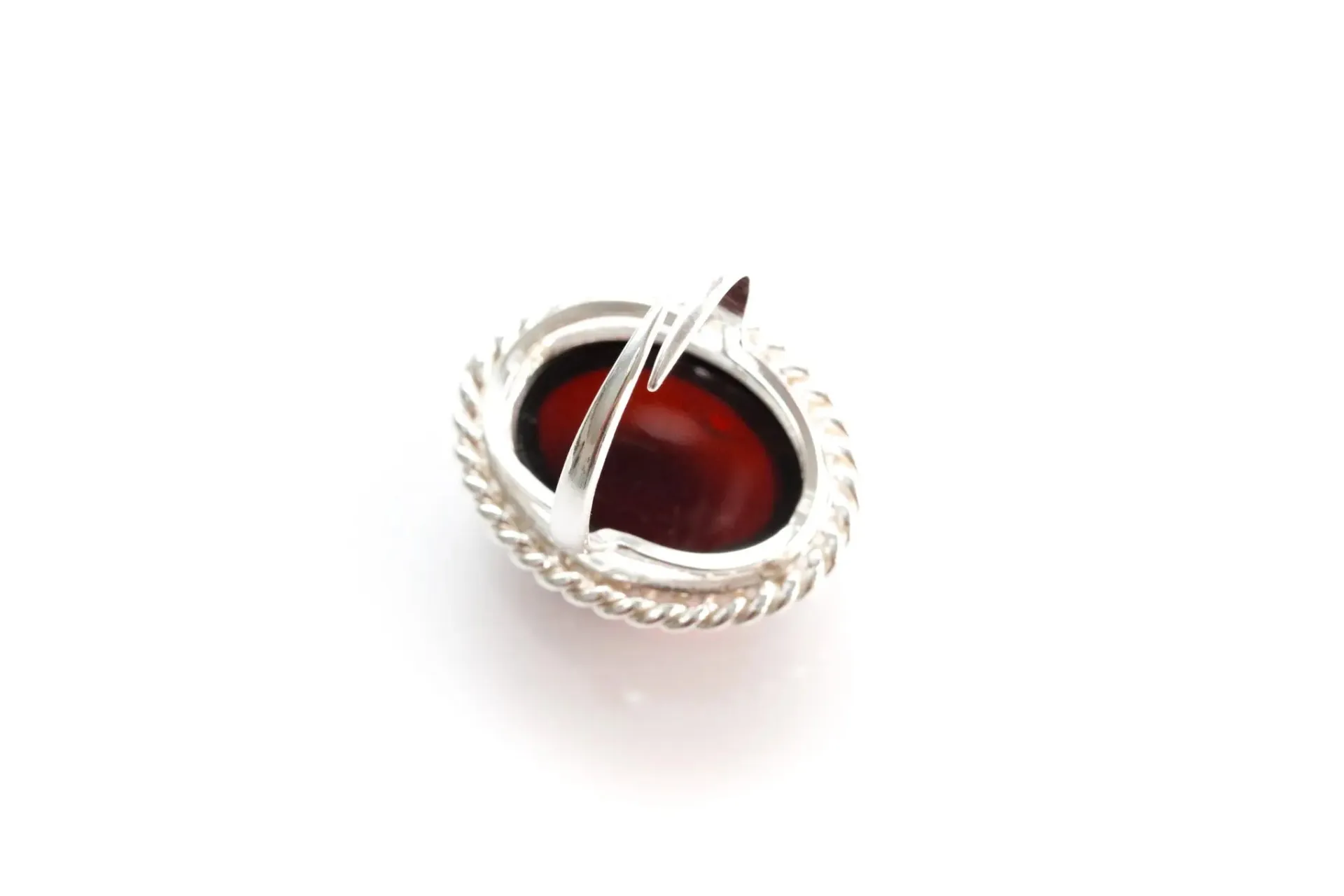 Cherry Red Amber Statement Ring - Elegant Baltic Amber Cocktail Ring in Sterling Silver