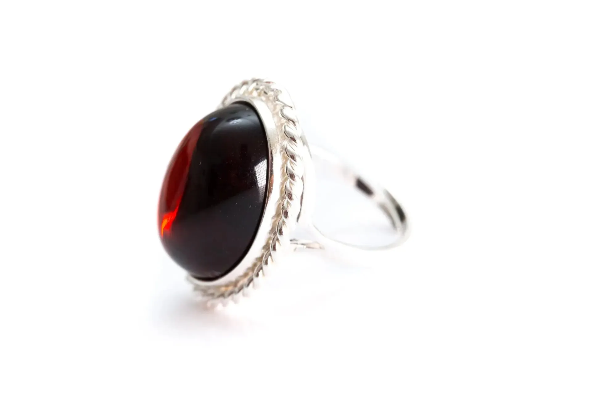 Cherry Red Amber Statement Ring - Elegant Baltic Amber Cocktail Ring in Sterling Silver