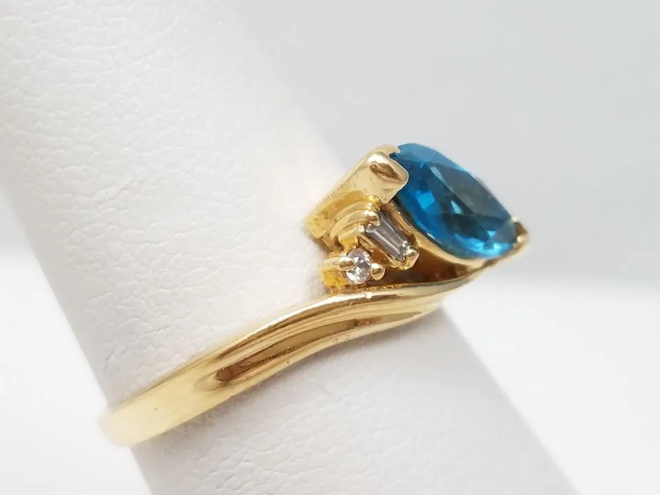 Chic 14k Yellow Gold Natural Blue Topaz Diamond Custom Ring