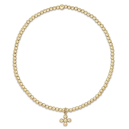 Classic Gold 2mm Bead Bracelet-Classic Beaded Signature Cross Small Gold Charm