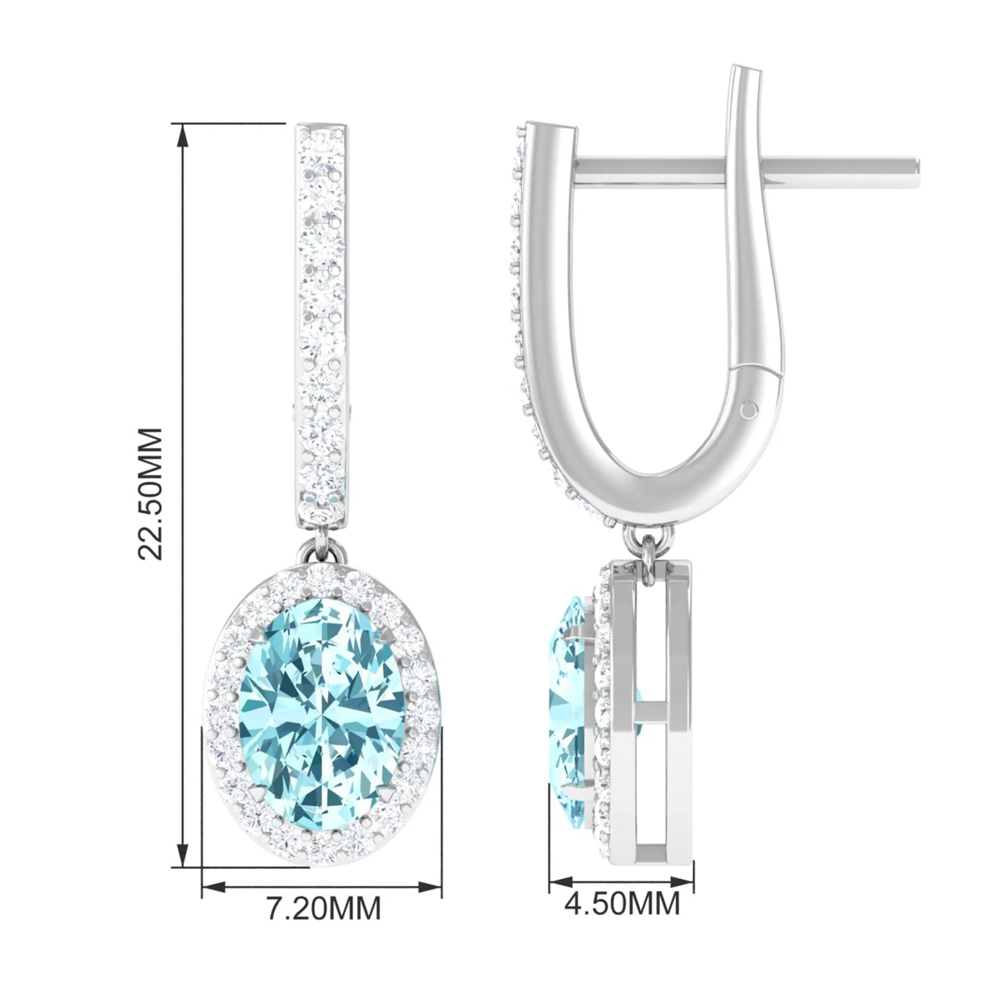 Classic Oval Cut Aquamarine and Diamond Hoop Drop Earrings