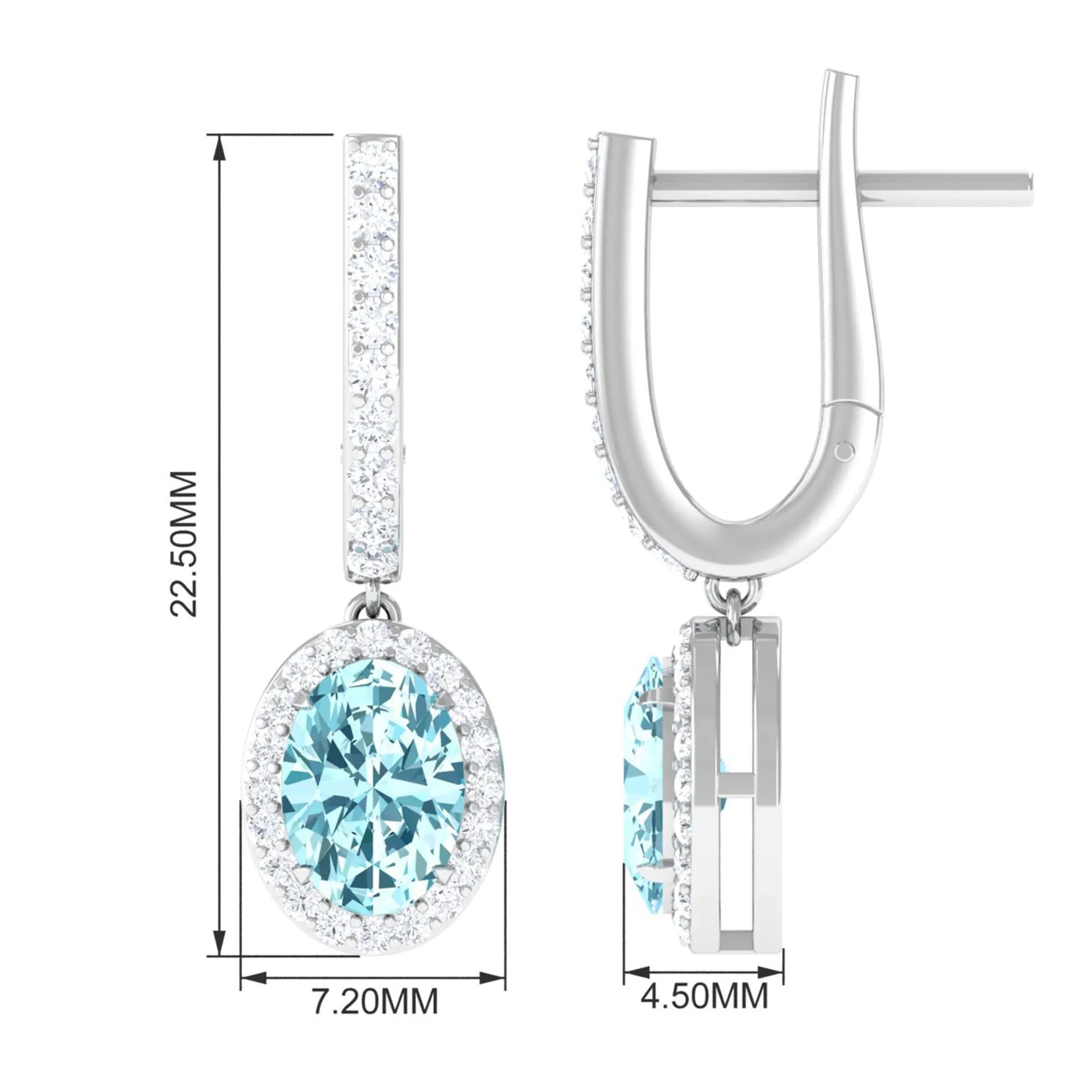 Classic Oval Cut Aquamarine and Diamond Hoop Drop Earrings