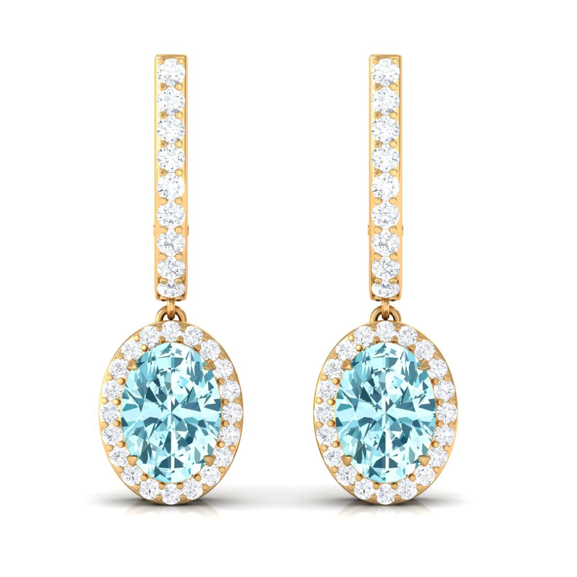 Classic Oval Cut Aquamarine and Diamond Hoop Drop Earrings