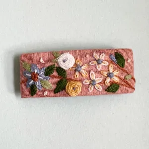 Cotton Linen Barrette Hair Clip for Women | Peach Blush | Embroidered | Peach