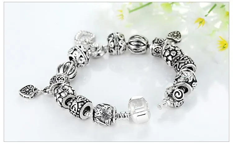 Cupid's Cutey 925 Silver Heart Charms Beaded Bracelet