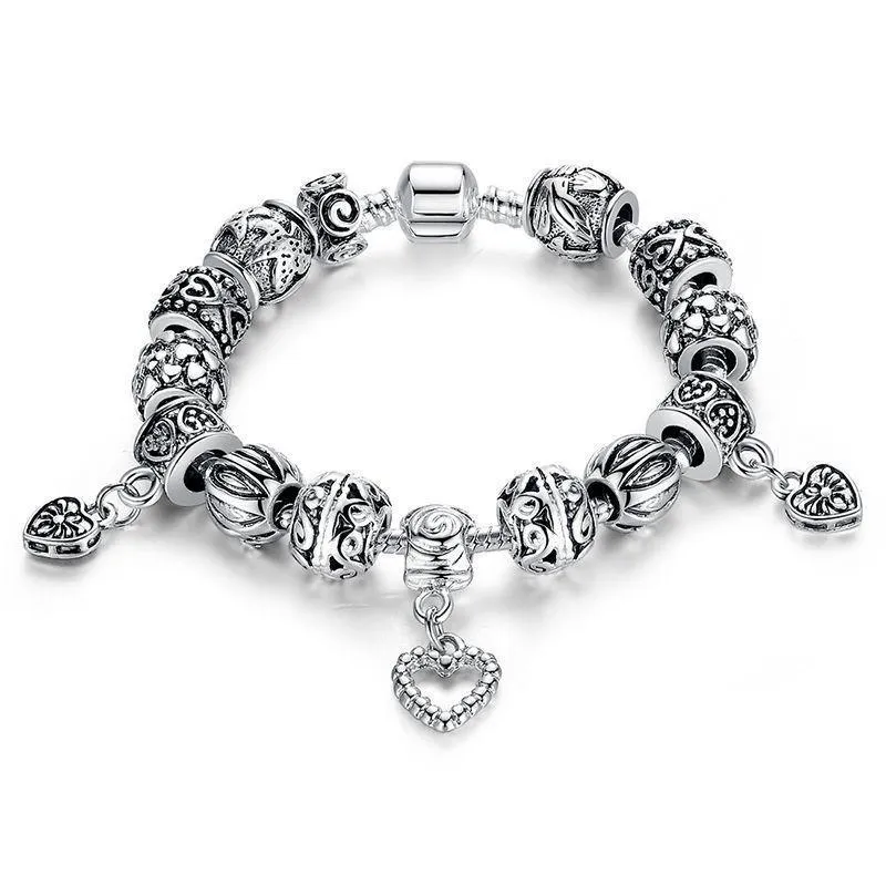 Cupid's Cutey 925 Silver Heart Charms Beaded Bracelet