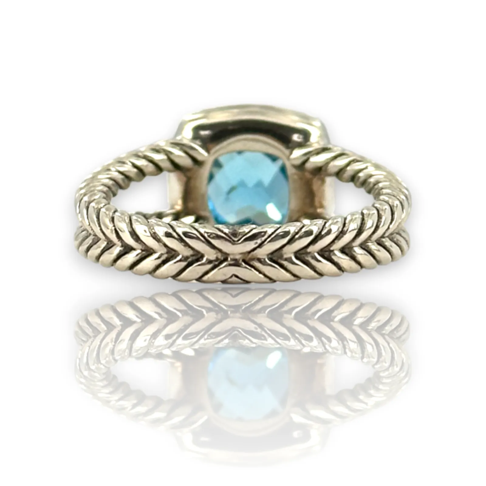 David Yurman 925 Silver Topaz and Diamond Petite Albion Cocktail Cable Ring