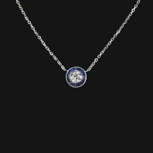 DIAMOND SAPPHIRE PENDANT NECKLACE VINTAGE STYLE ART DECO TARGET HALO NATURAL