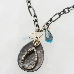 Diamond Teardrop with Blue Topaz and Black Teardrop