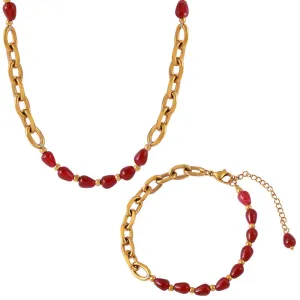 Elegant Chinese Red Agate and Garnet Jewelry Set with Titanium Steel Gold-Plating