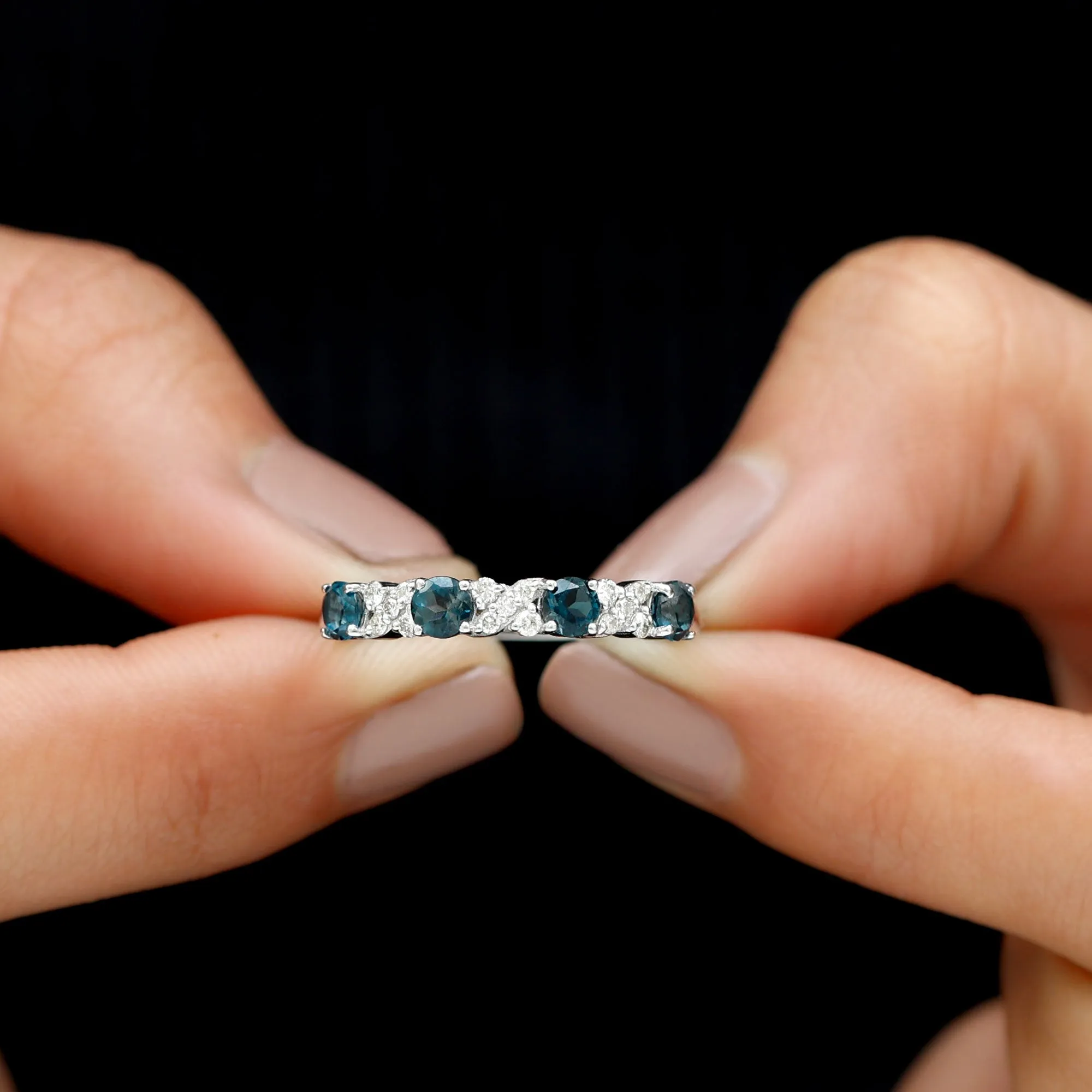 Elegant London Blue Topaz and Diamond Half Eternity Band Ring