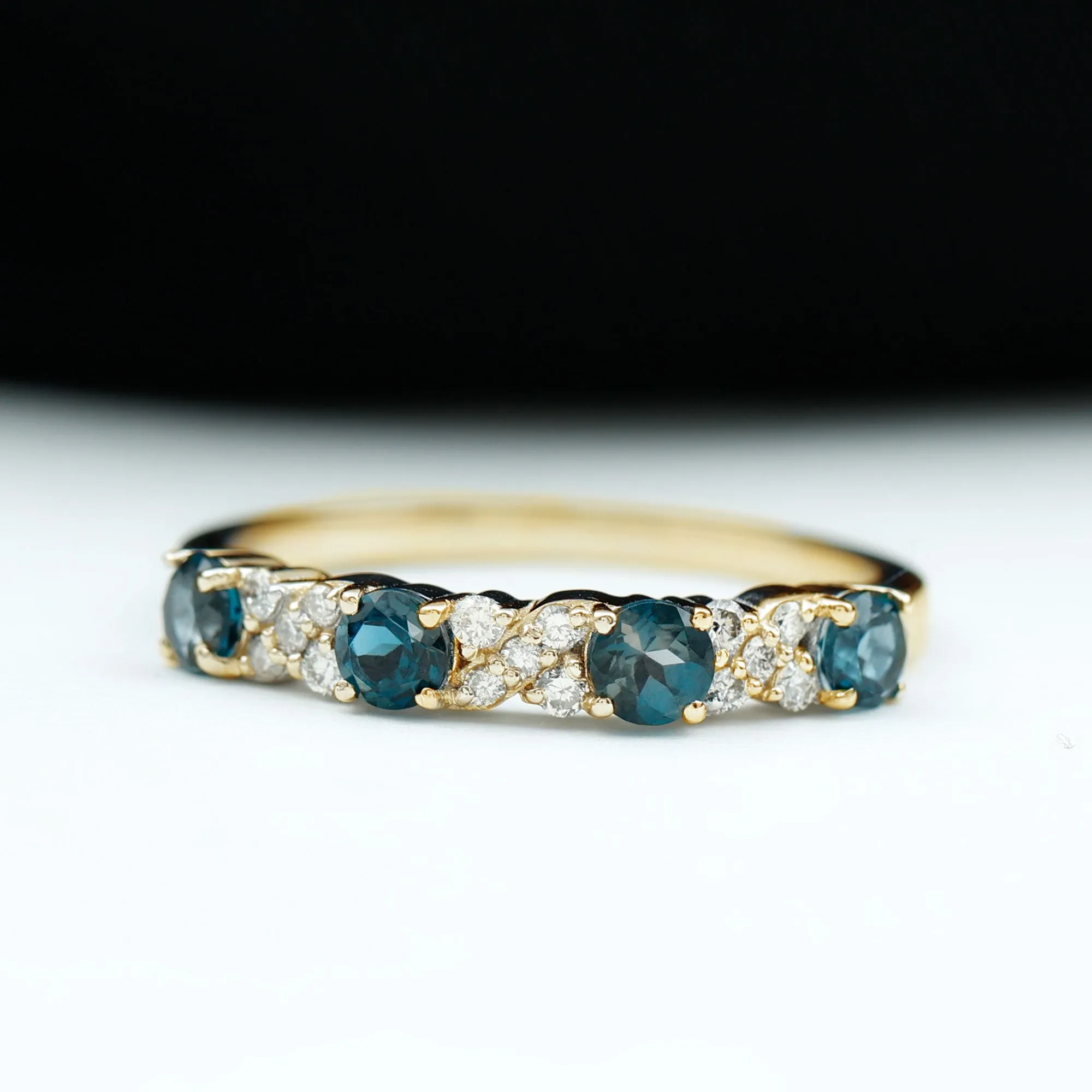 Elegant London Blue Topaz and Diamond Half Eternity Band Ring