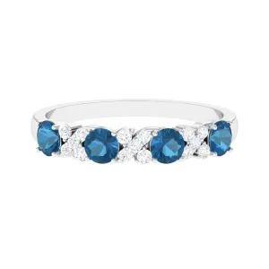 Elegant London Blue Topaz and Diamond Half Eternity Band Ring