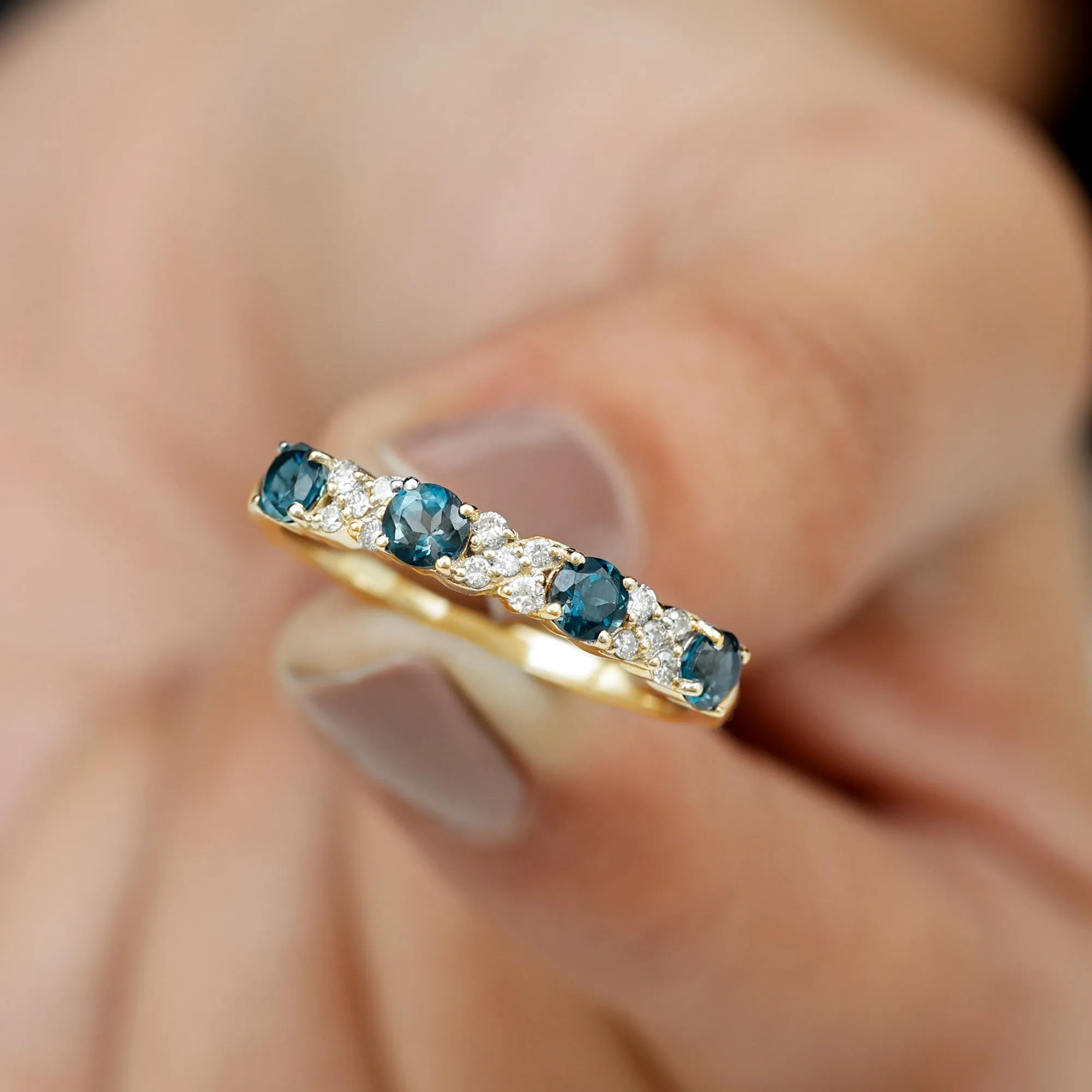 Elegant London Blue Topaz and Diamond Half Eternity Band Ring