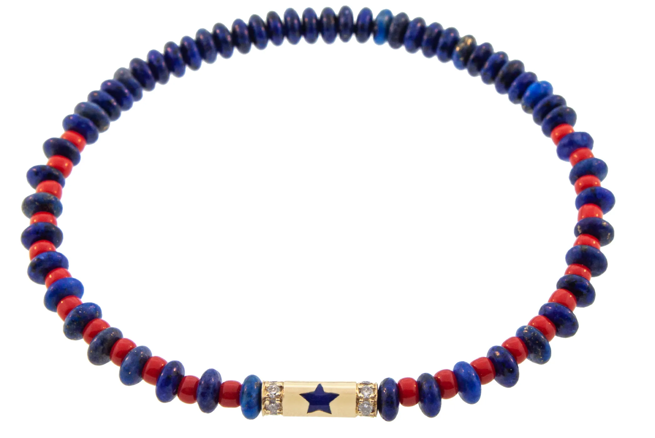 Enameled Star Slim Tube with Diamonds on Beaded Bracelet