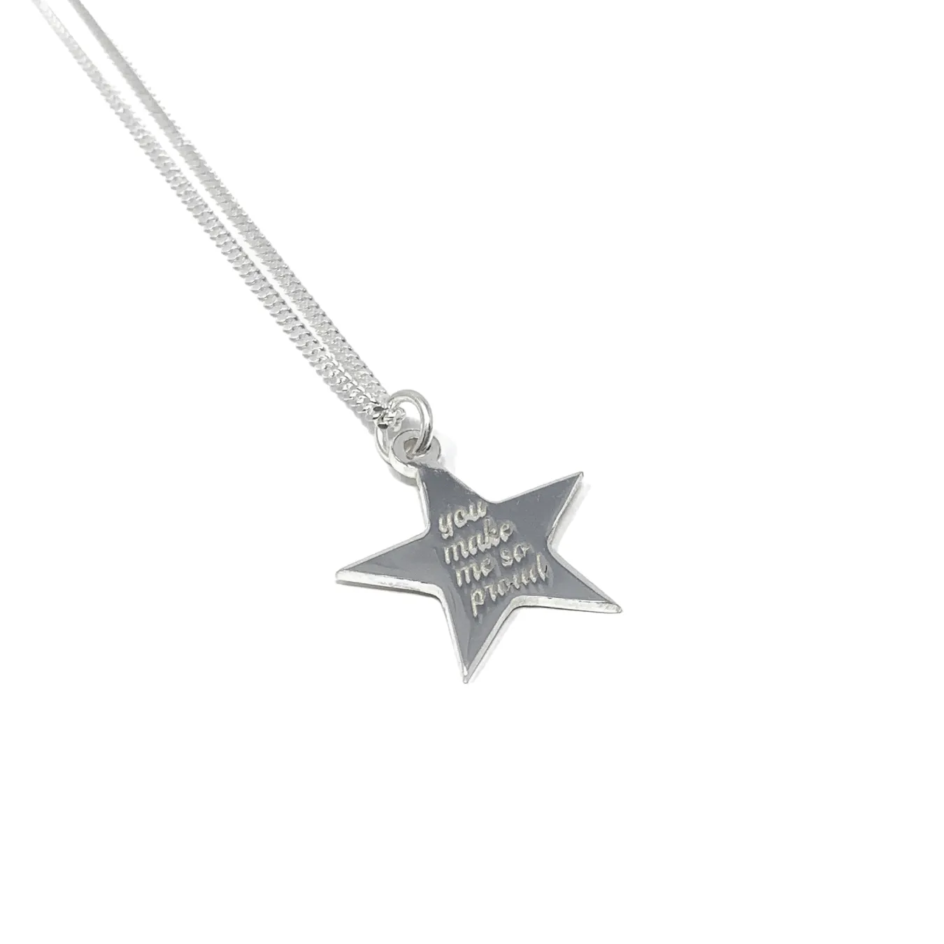 Engraved Star Token Necklace - Sterling Silver