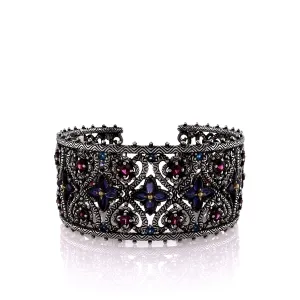 Estate Bixby Two Tone Iolite, Garnet and Topaz Cuff Bracelet