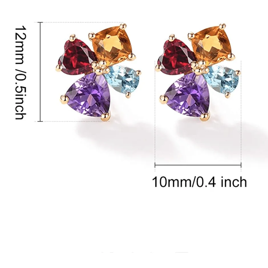 FANCIME 14K Solid Yellow Gold 2.6 Carat Multicolored Gemstone Stud Earrings