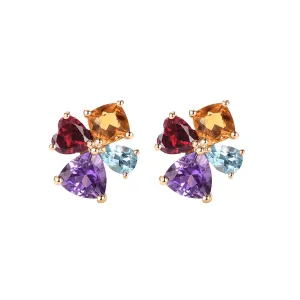 FANCIME 14K Solid Yellow Gold 2.6 Carat Multicolored Gemstone Stud Earrings