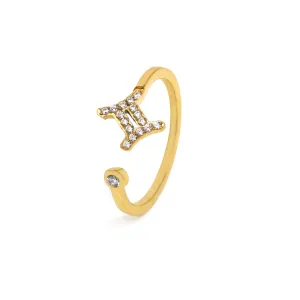 Gemini Ring with CZ Stones - Yellow Gold