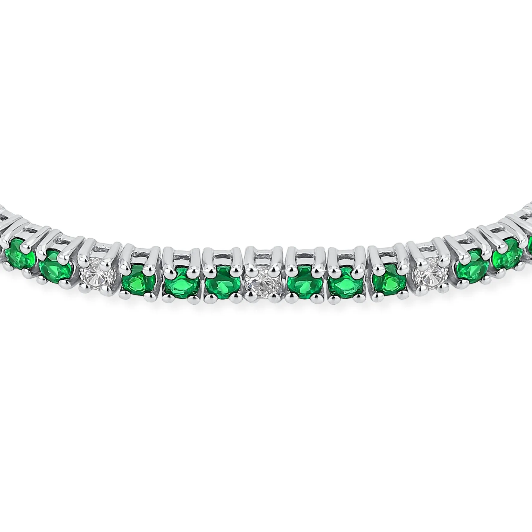 Gemstones 2.2 CTW White Zircon & Green Emerald Tennis Bracelet Sterling Silver