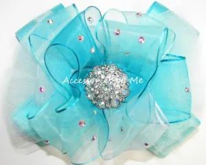 Glitzy Turquoise Ombre Organza Tutu Hair Bow